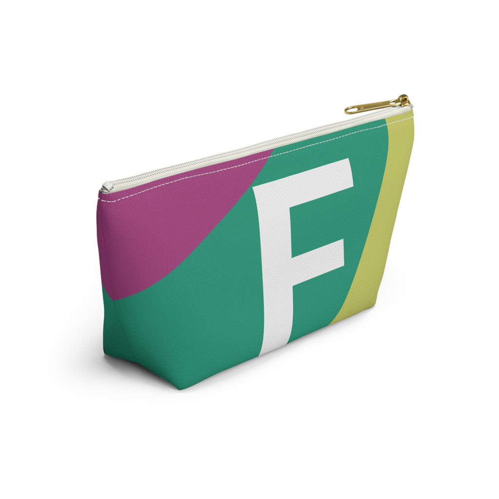 Initials Colorblock Accessory Pouch — Monogram F T-Bottom Cosmetic Bag