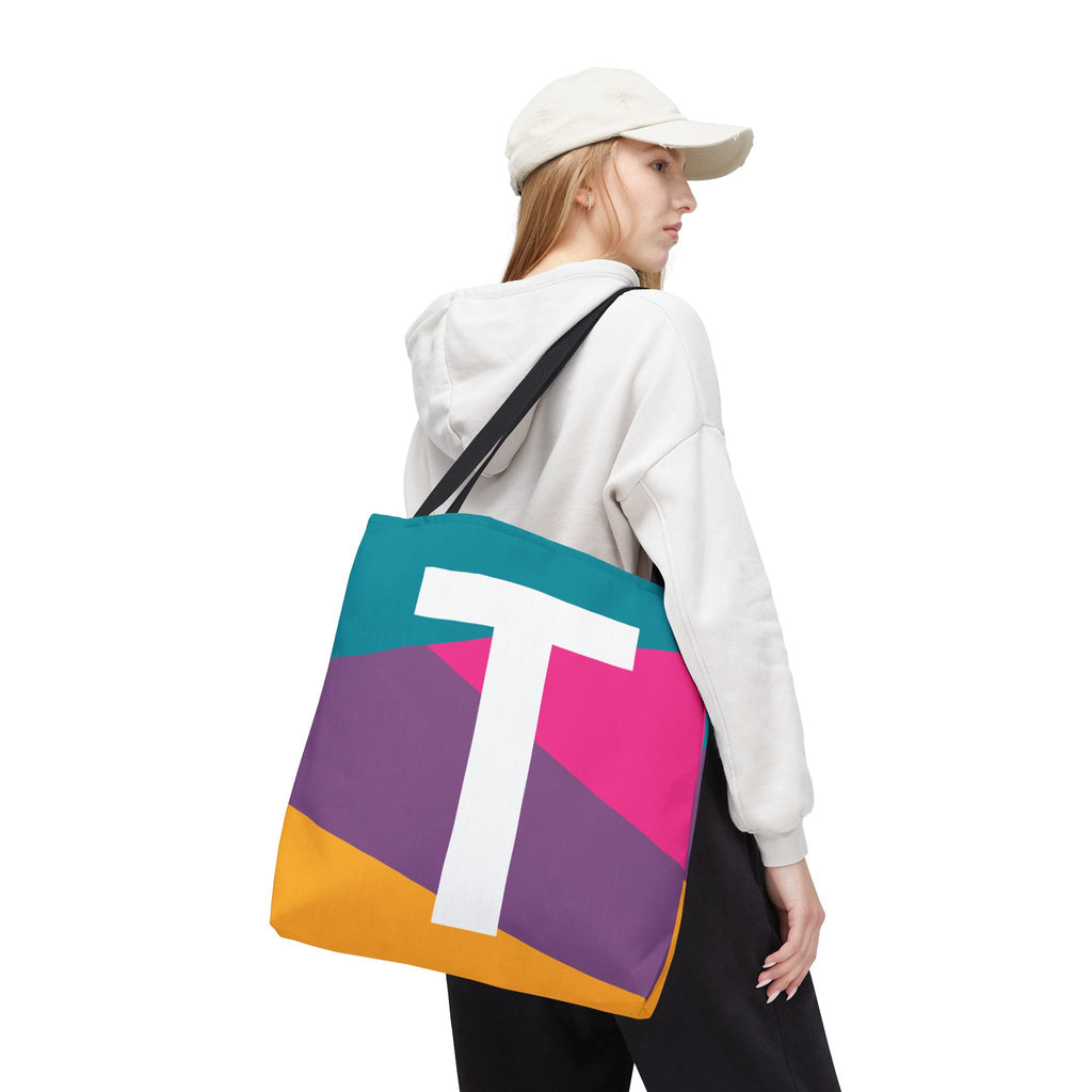 Monogram 'T' Colorblock Tote Bag — Personalized Initial T Shoulder Tote