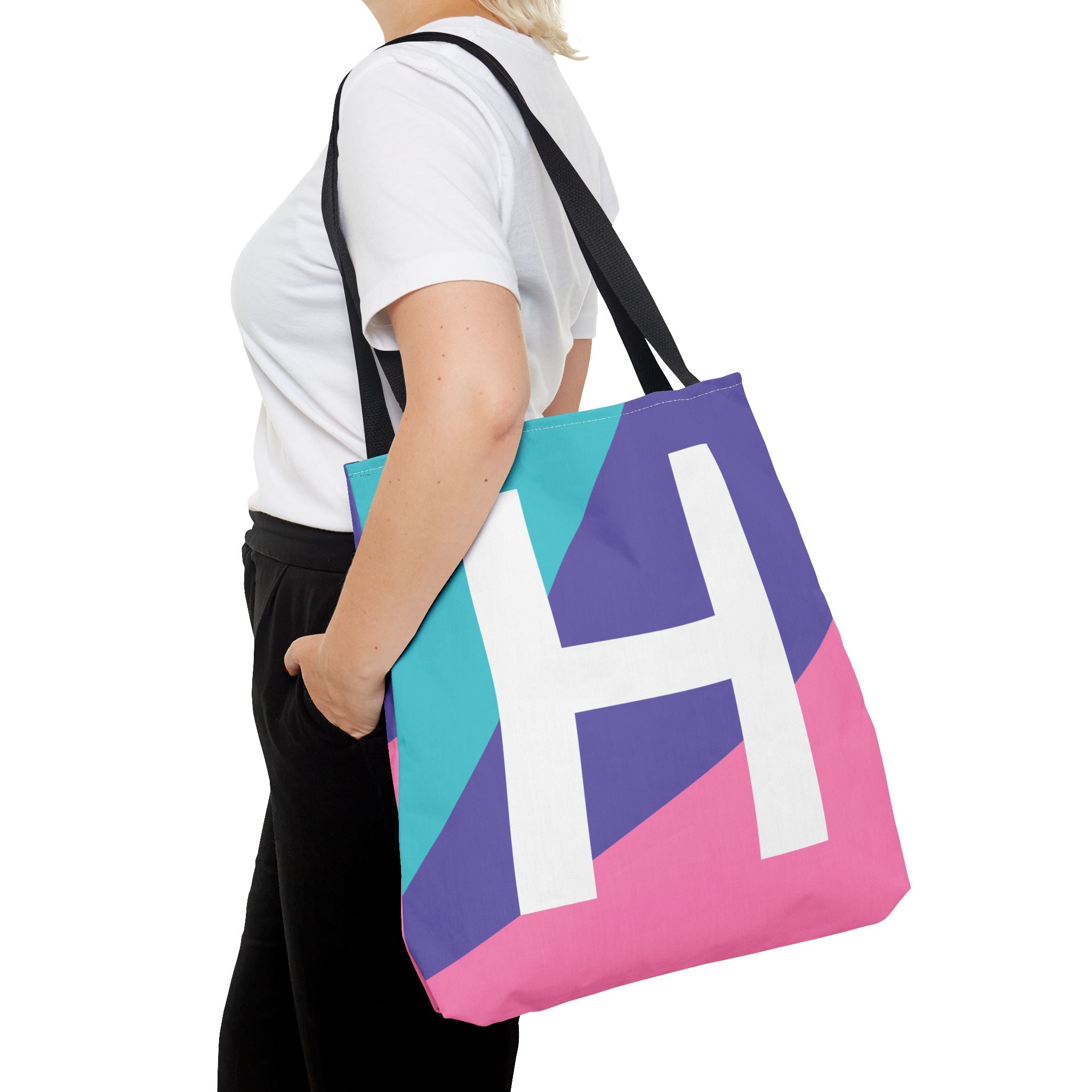 Monogram 'H' Colorblock Tote Bag — Personalized Initial H Shoulder Tote