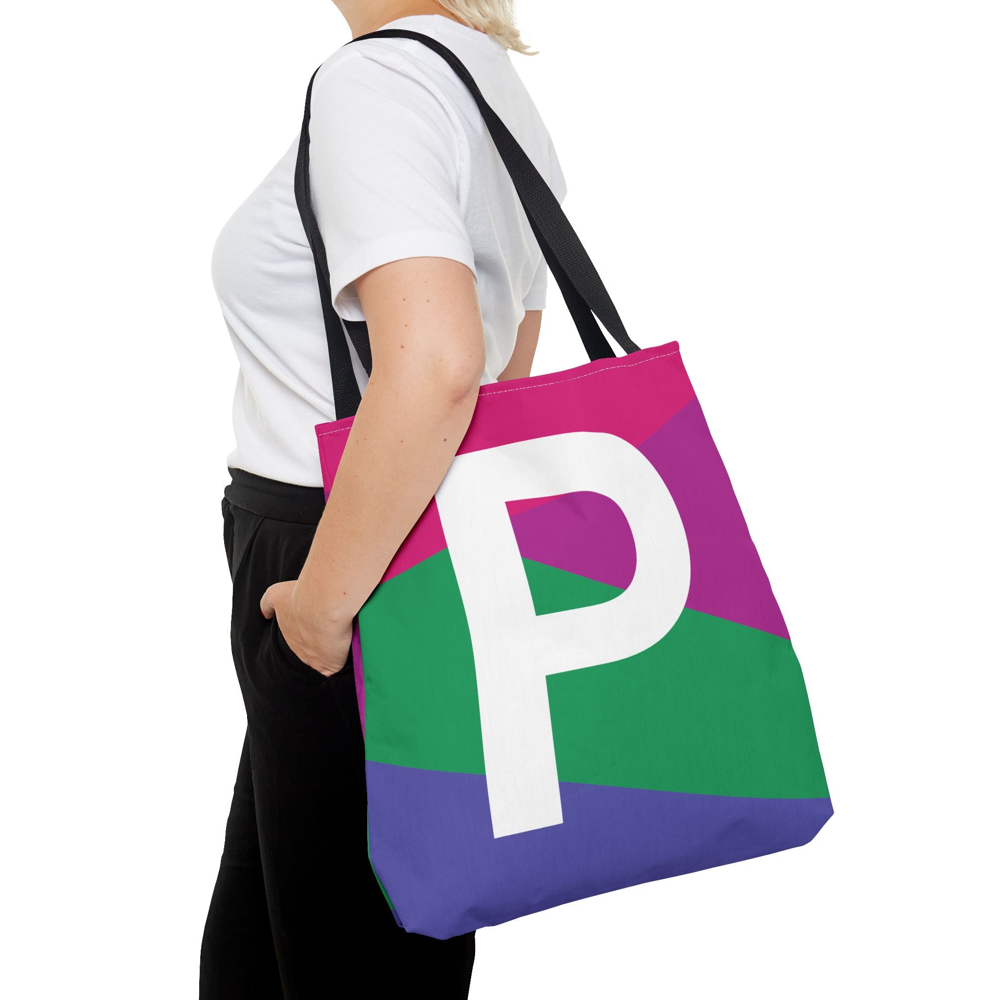 Monogram 'P' Colorblock Tote Bag — Personalized Initial P Shoulder Tote
