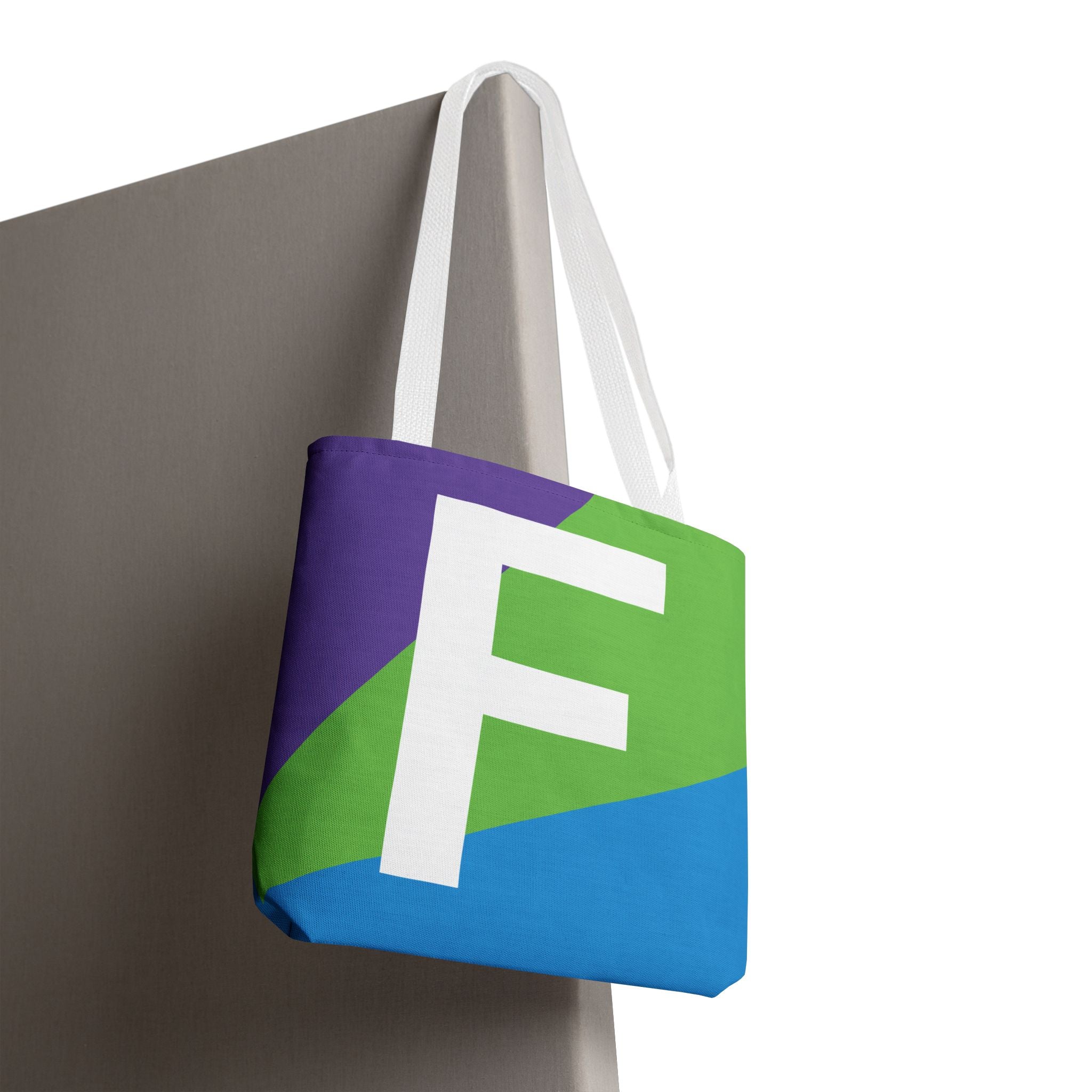 Monogram 'F' Colorblock Tote Bag — Personalized Initial F Shoulder Tote
