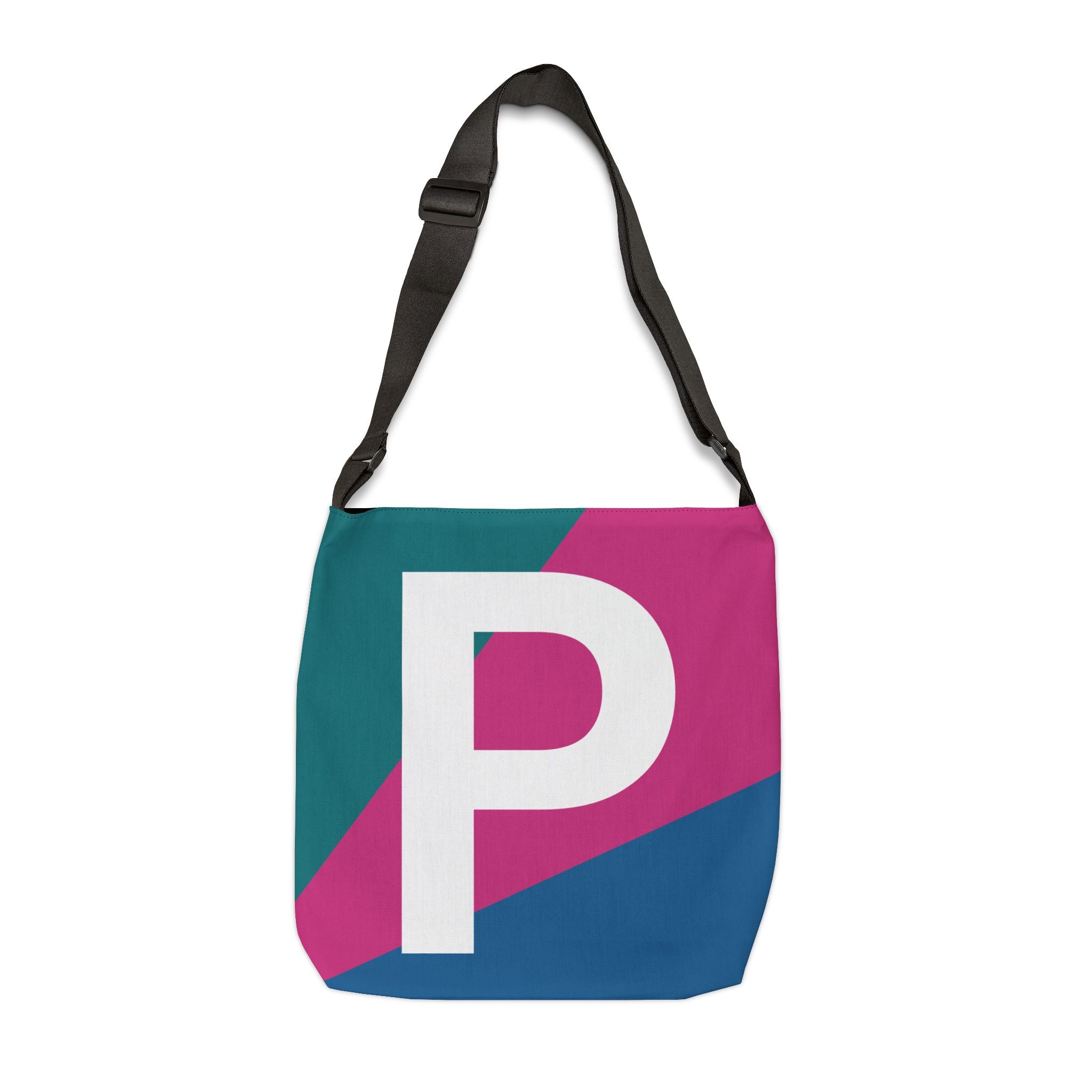Initial Letter 'P' Colorblock Adjustable Tote Bag — Monogram Alphabet Shoulder Bag