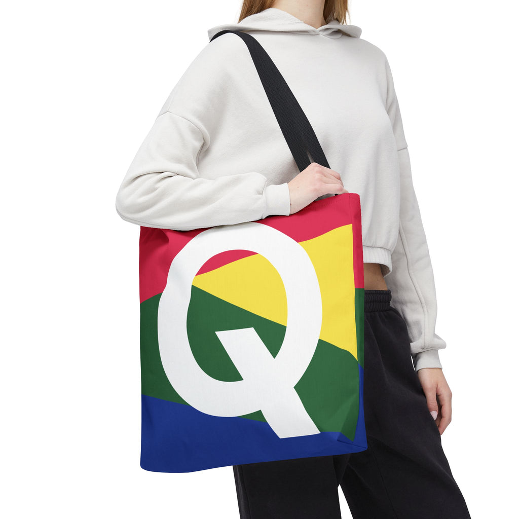 Monogram 'Q' Colorblock Tote Bag — Personalized Initial Q Shoulder Tote