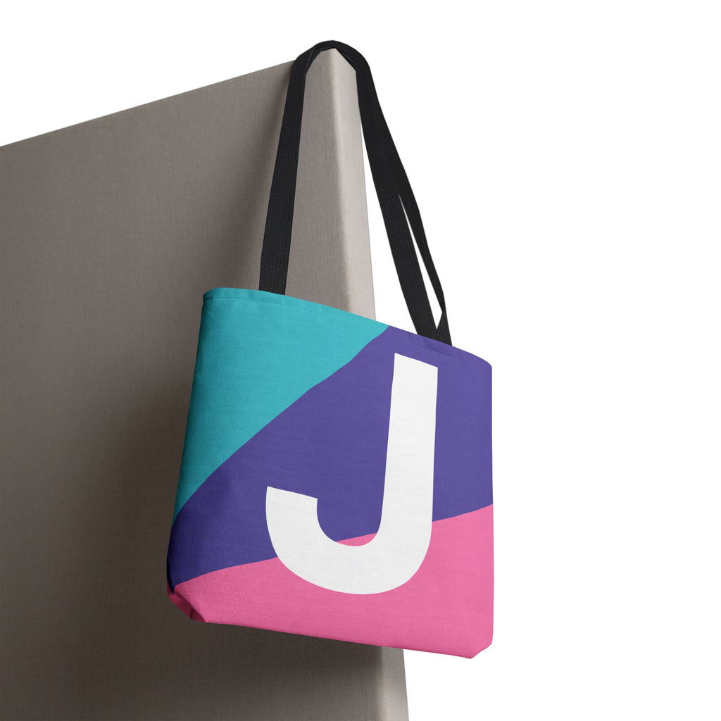 Monogram 'J' Colorblock Tote Bag — Personalized Initial J Shoulder Tote