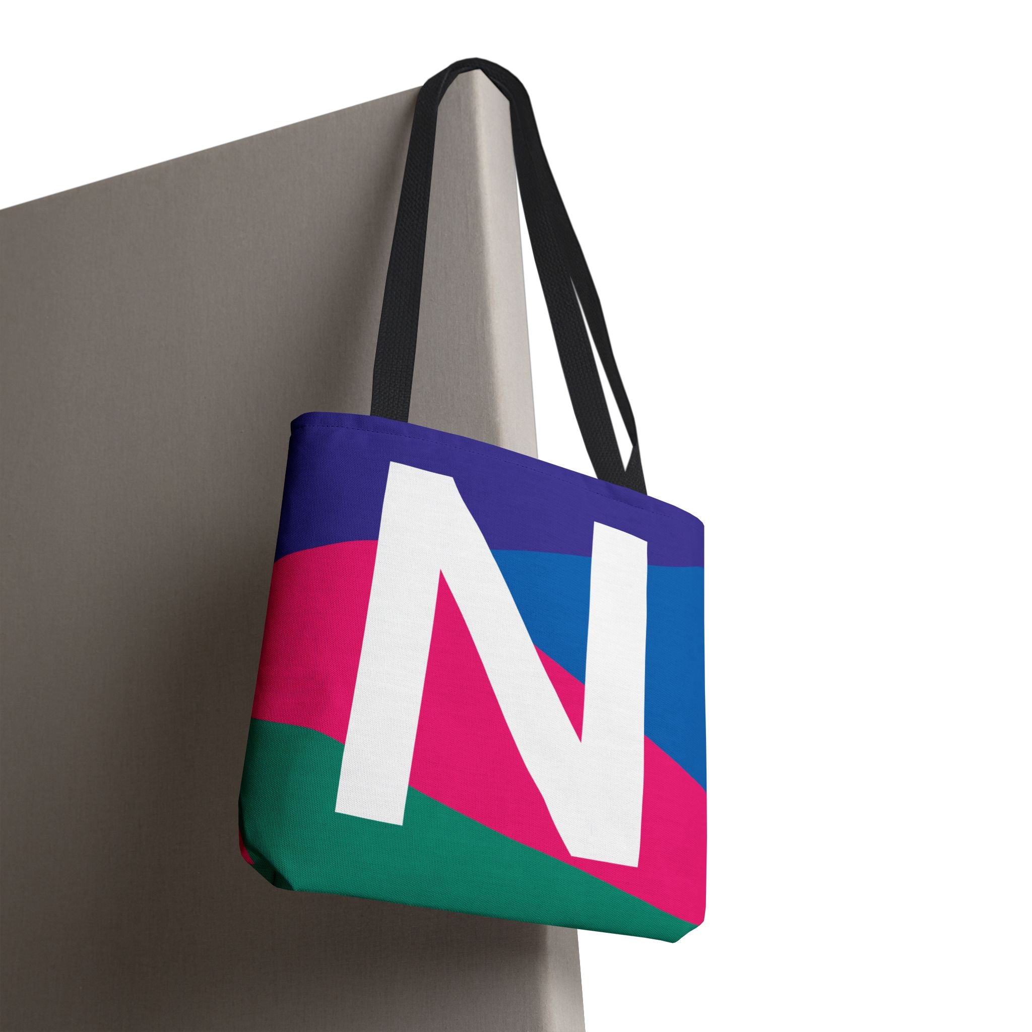 Monogram 'N' Colorblock Tote Bag — Personalized Initial N Shoulder Tote