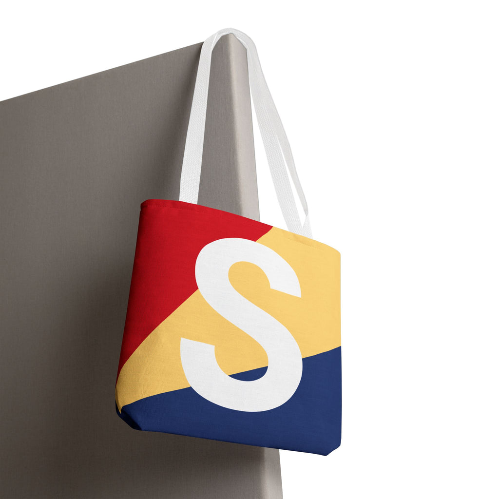 Monogram 'S' Colorblock Tote Bag — Personalized Initial S Shoulder Tote