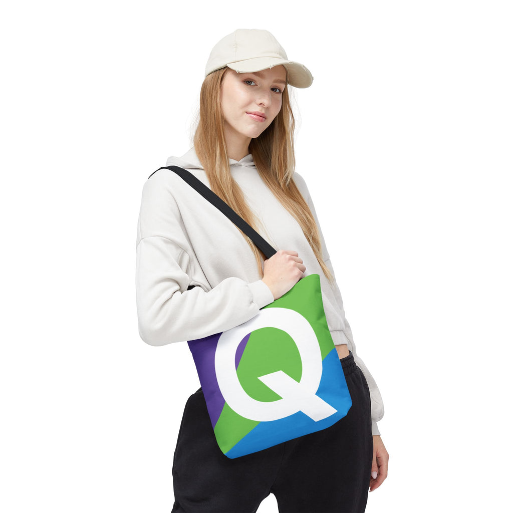 Monogram 'Q' Colorblock Tote Bag — Personalized Initial Q Shoulder Tote