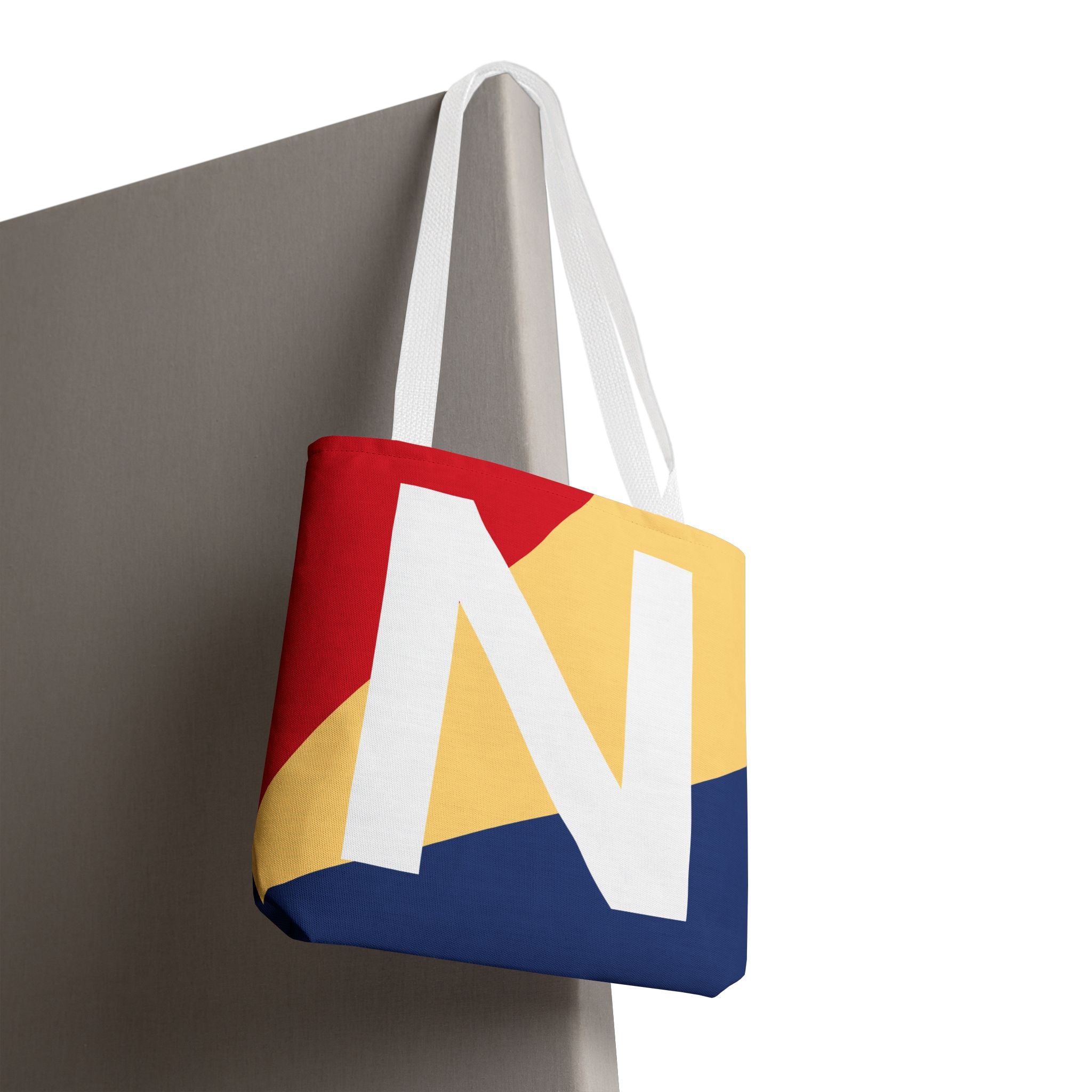 Monogram 'N' Colorblock Tote Bag — Personalized Initial N Shoulder Tote