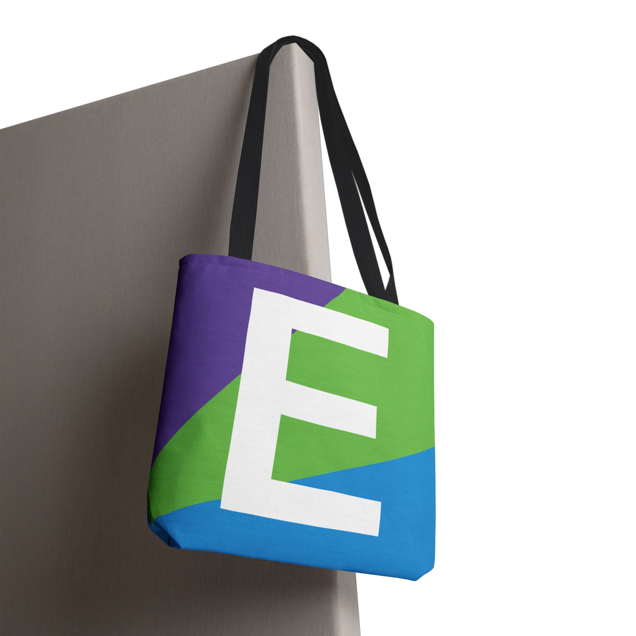 Monogram 'E' Colorblock Tote Bag — Personalized Initial E Shoulder Tote