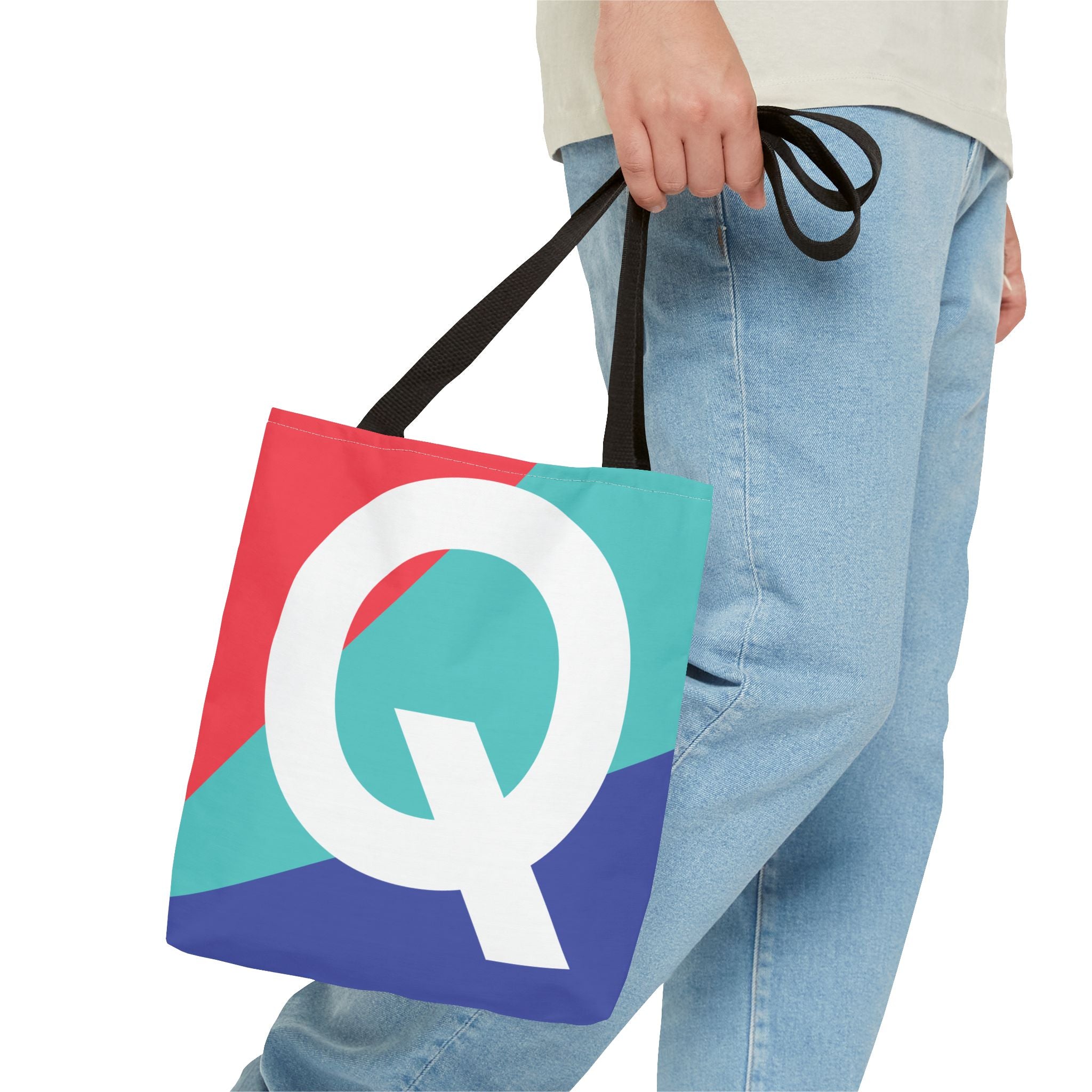 Monogram 'Q' Colorblock Tote Bag — Personalized Initial Q Shoulder Tote