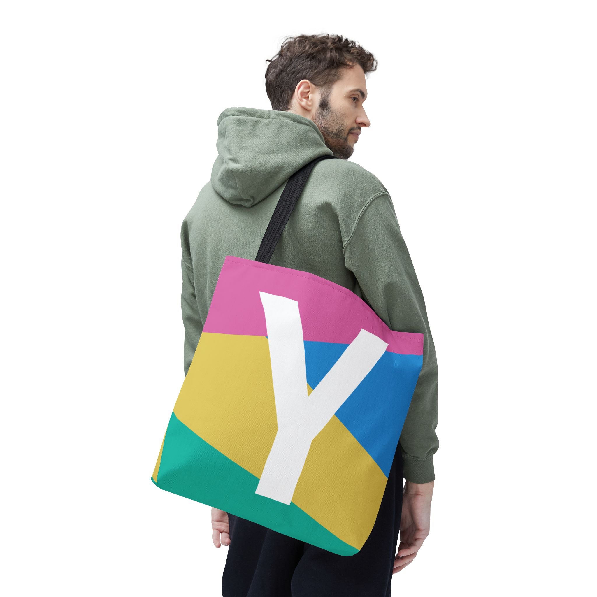 Monogram 'Y' Colorblock Tote Bag — Personalized Initial Y Shoulder Tote