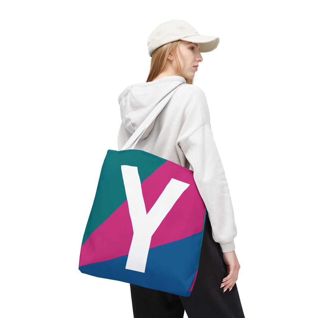 Monogram 'Y' Colorblock Tote Bag — Personalized Initial Y Shoulder Tote