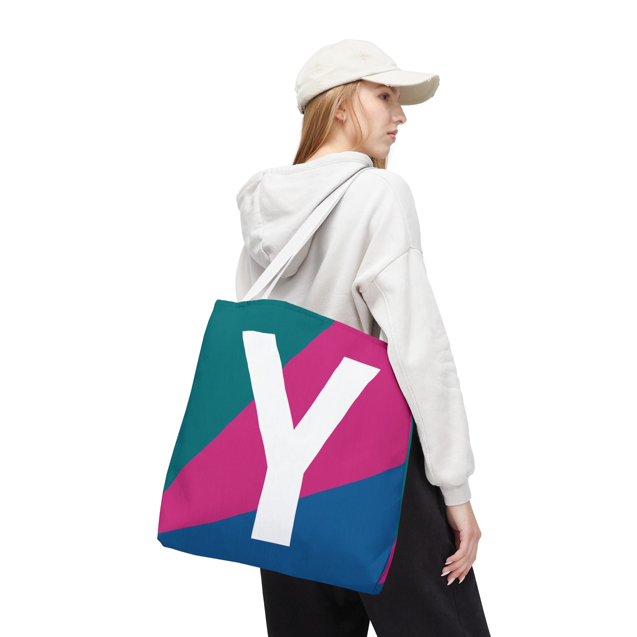 Monogram 'Y' Colorblock Tote Bag — Personalized Initial Y Shoulder Tote
