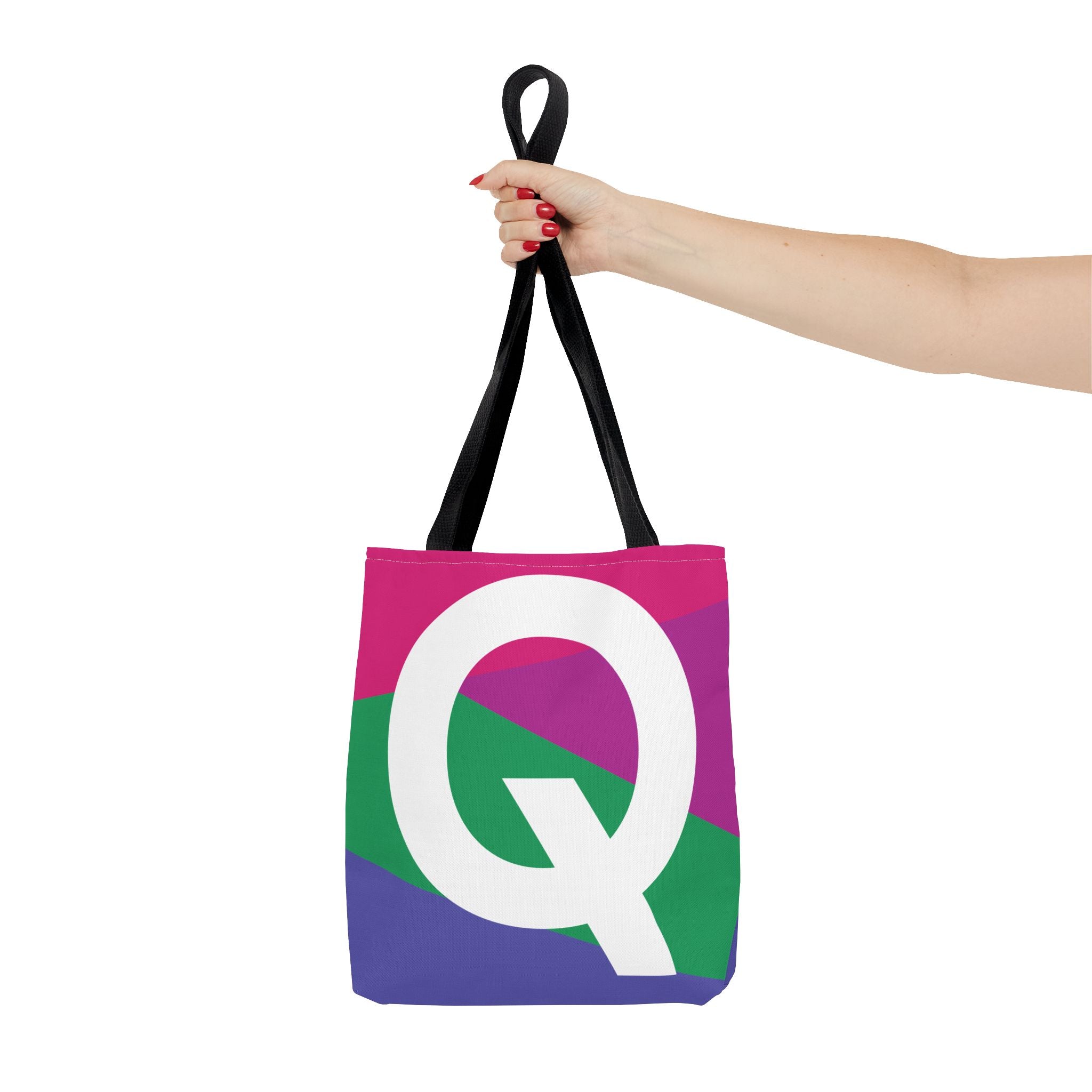 Monogram 'Q' Colorblock Tote Bag — Personalized Initial Q Shoulder Tote