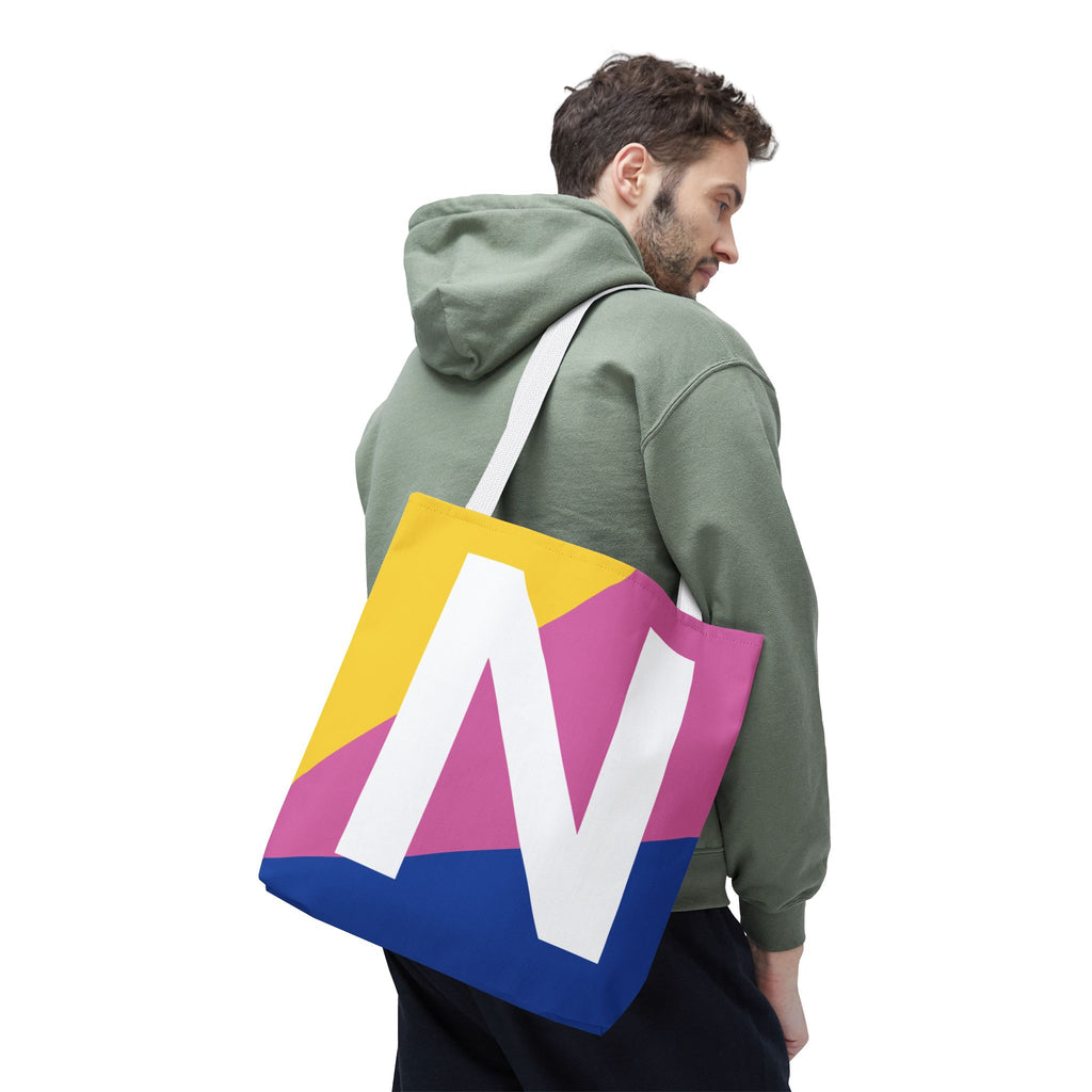 Monogram 'N' Colorblock Tote Bag — Personalized Initial N Shoulder Tote