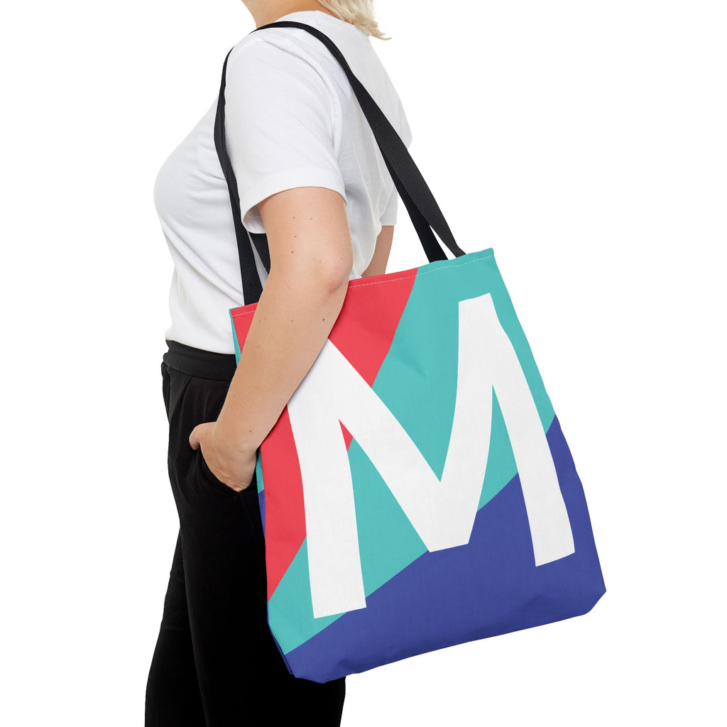 Monogram 'M' Colorblock Tote Bag — Personalized Initial M Shoulder Tote