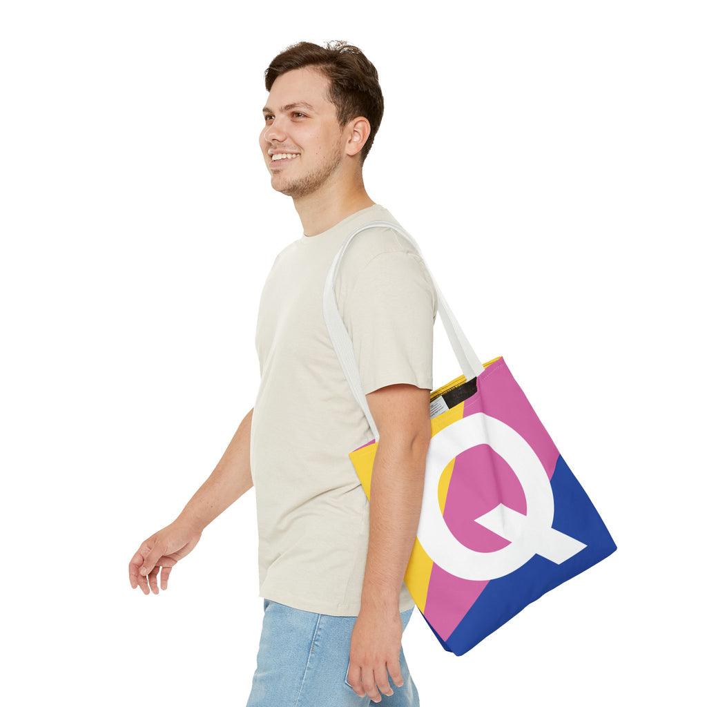 Monogram 'Q' Colorblock Tote Bag — Personalized Initial Q Shoulder Tote