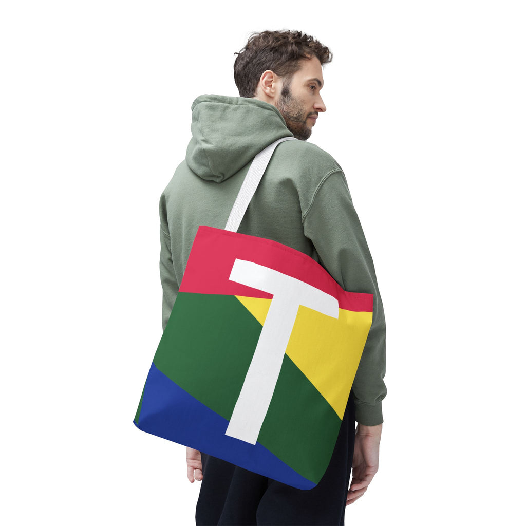 Monogram 'T' Colorblock Tote Bag — Personalized Initial T Shoulder Tote