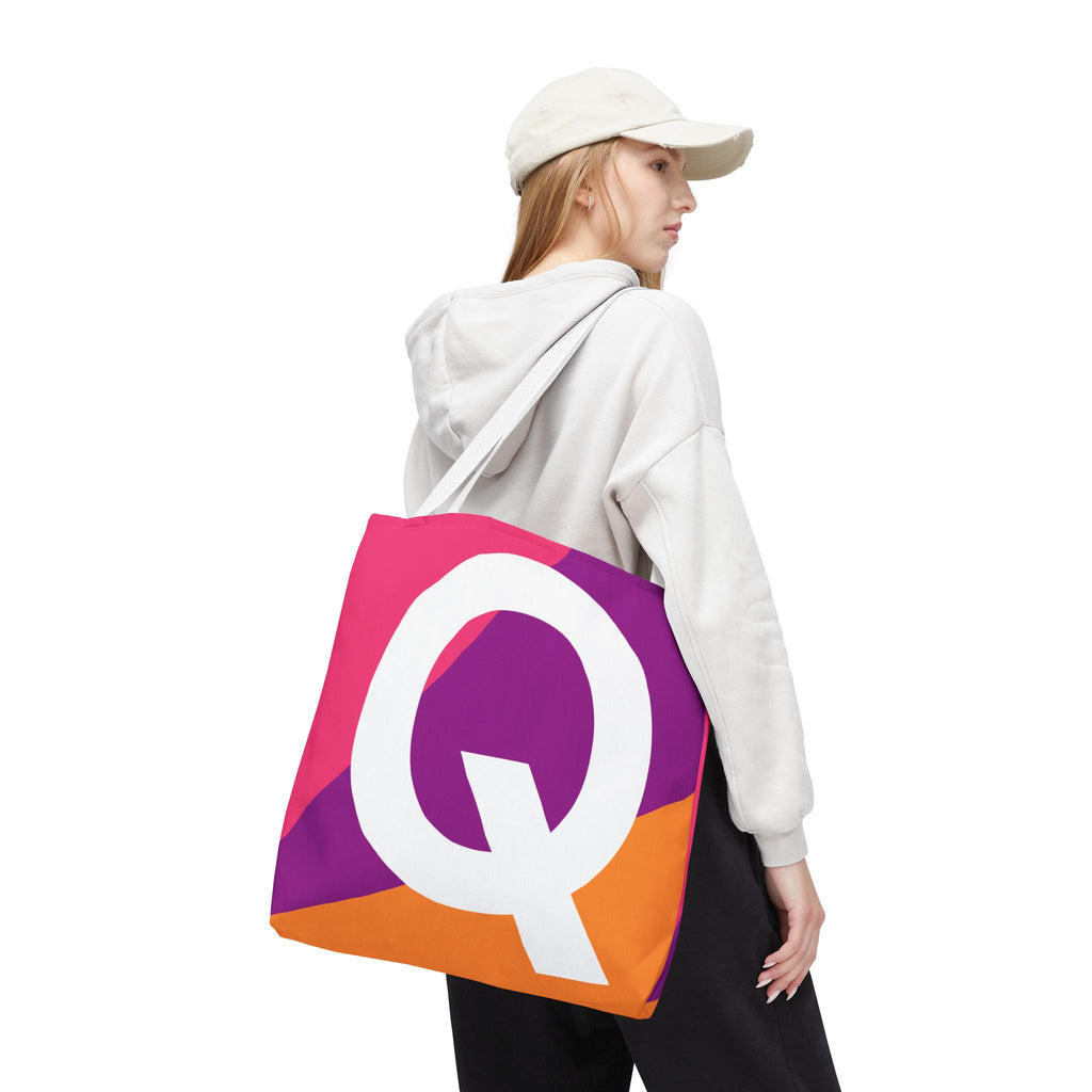 Monogram 'Q' Colorblock Tote Bag — Personalized Initial Q Shoulder Tote