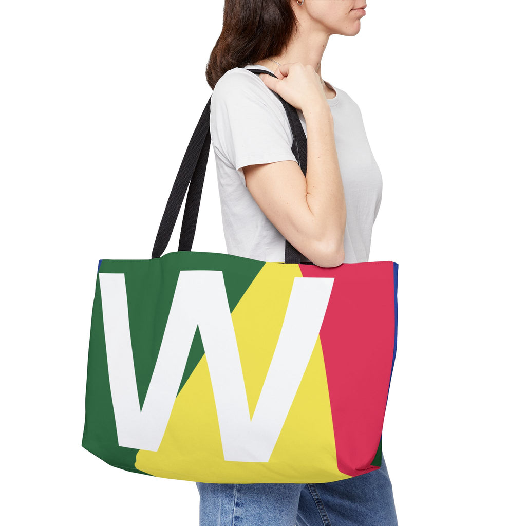 Personalized 'W' Colorblock Tote Bag — Monogram Weekender Tote