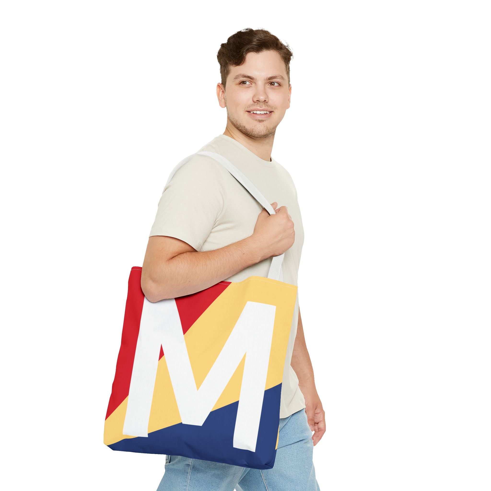 Monogram 'M' Colorblock Tote Bag — Personalized Initial M Shoulder Tote