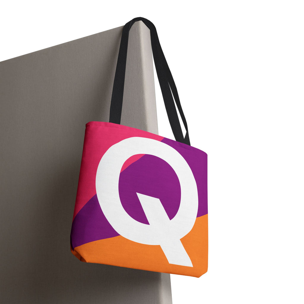 Monogram 'Q' Colorblock Tote Bag — Personalized Initial Q Shoulder Tote