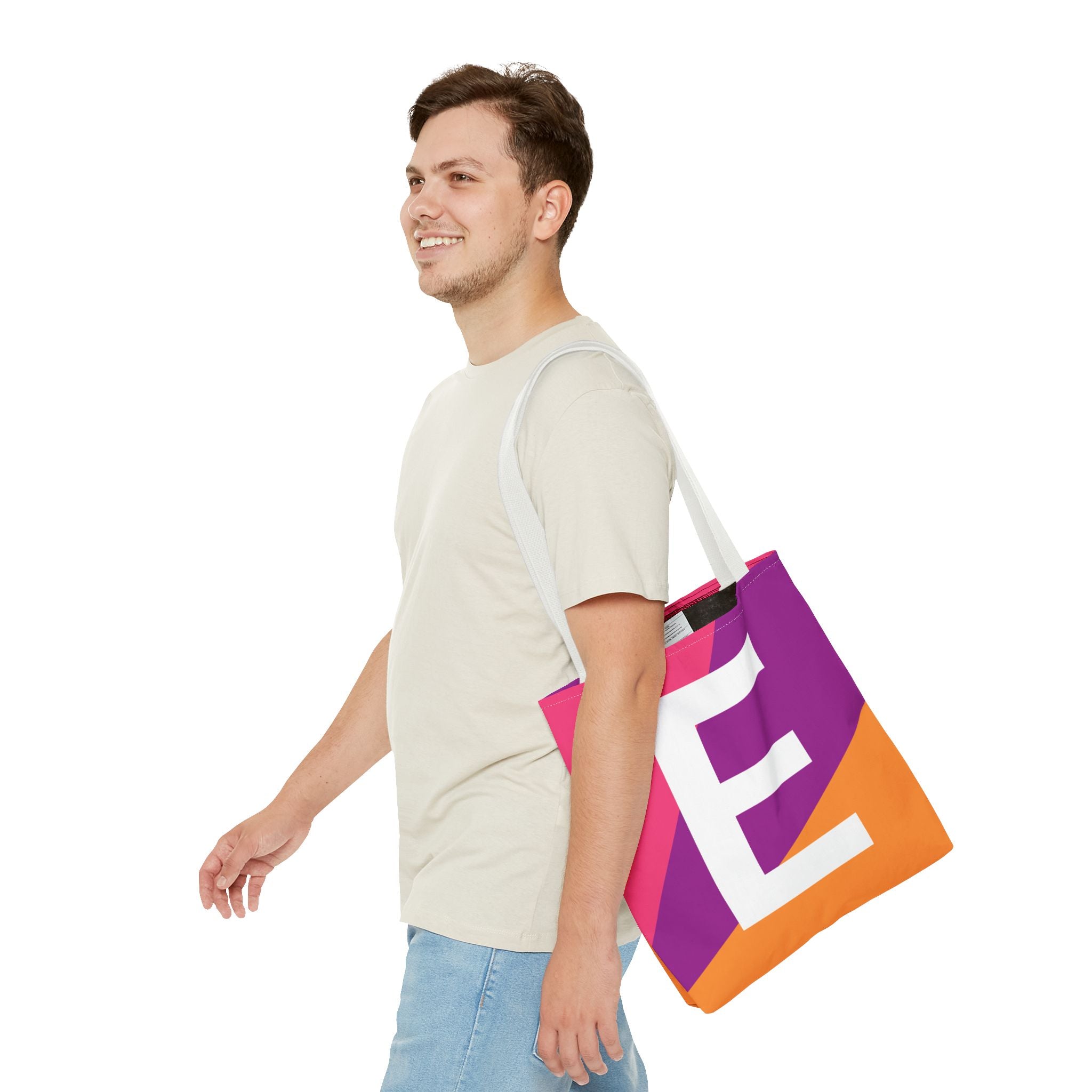Monogram 'E' Colorblock Tote Bag — Personalized Initial E Shoulder Tote