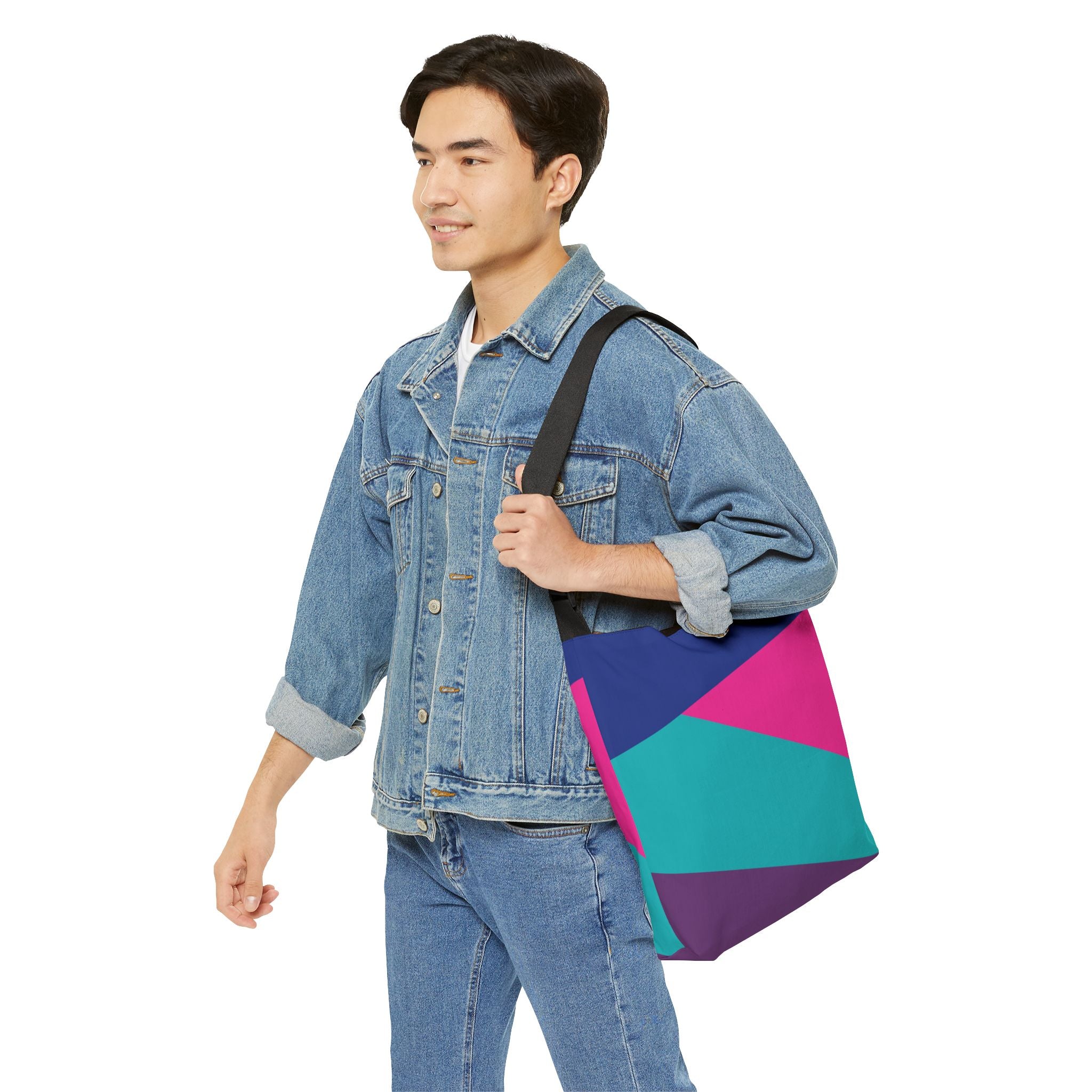 Colorblock Geometric Tote Bag — Adjustable Strap, Bright Abstract Pattern