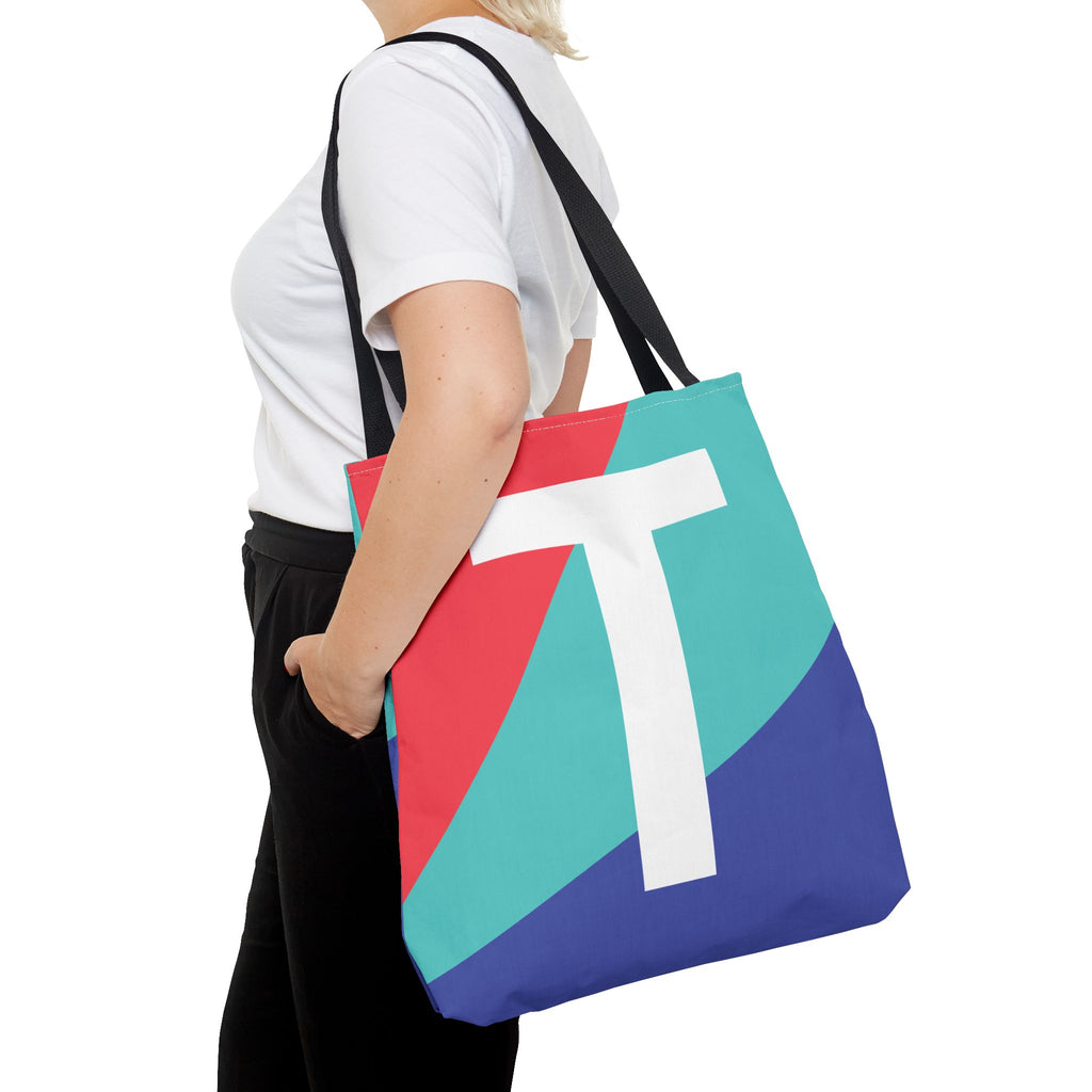 Monogram 'T' Colorblock Tote Bag — Personalized Initial T Shoulder Tote