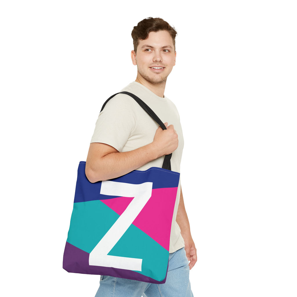 Monogram 'Z' Colorblock Tote Bag — Personalized Initial Z Shoulder Tote