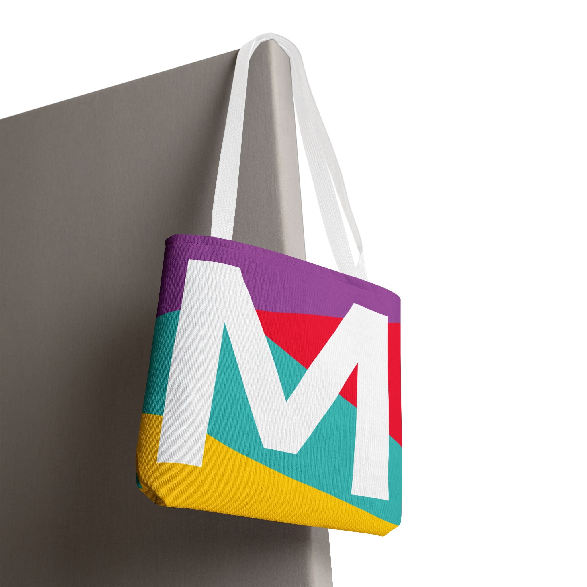 Monogram 'M' Colorblock Tote Bag — Personalized Initial M Shoulder Tote