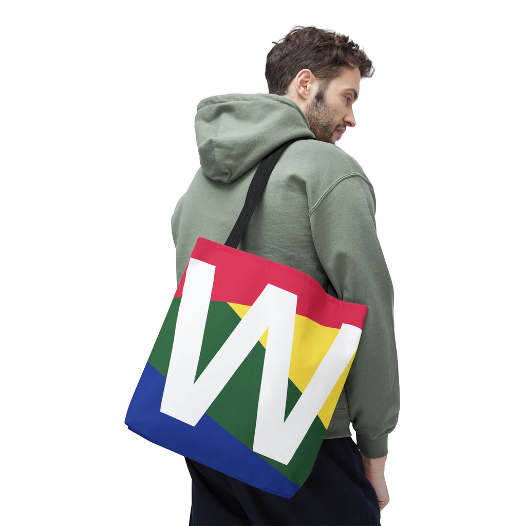 Monogram 'W' Colorblock Tote Bag — Personalized Initial W Shoulder Tote