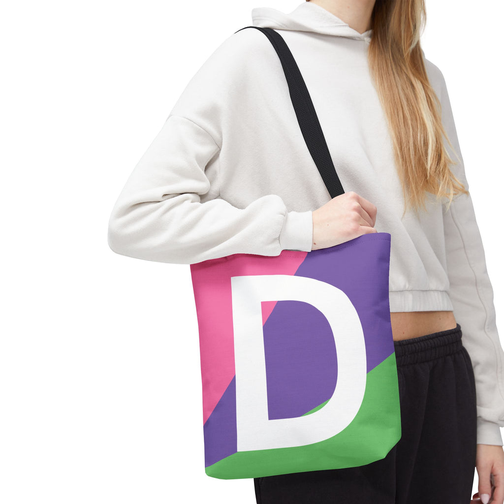 Monogram 'D' Colorblock Tote Bag — Personalized Initial D Shoulder Tote