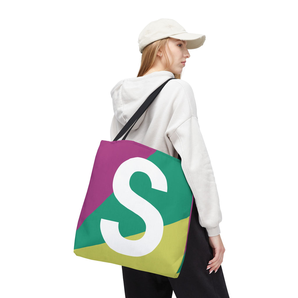 Monogram 'S' Colorblock Tote Bag — Personalized Initial S Shoulder Tote