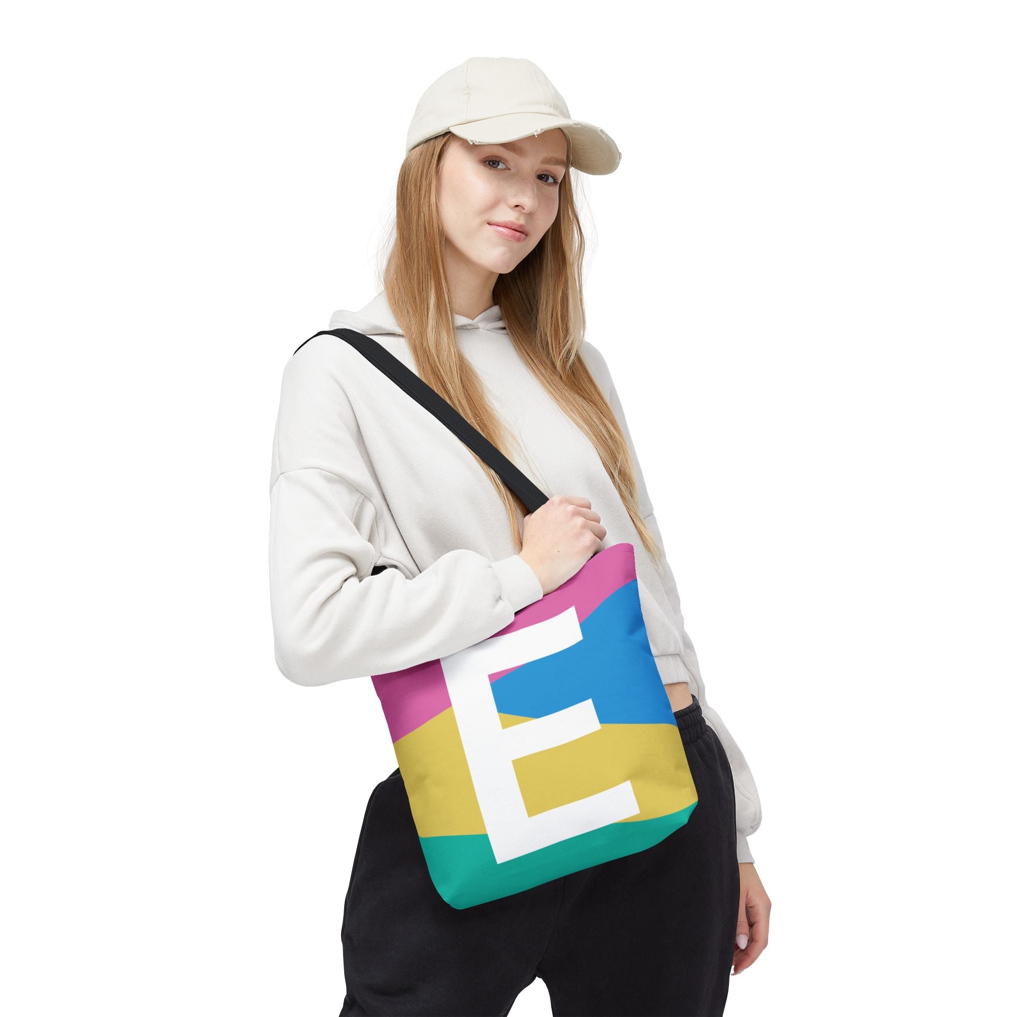 Monogram 'E' Colorblock Tote Bag — Personalized Initial E Shoulder Tote