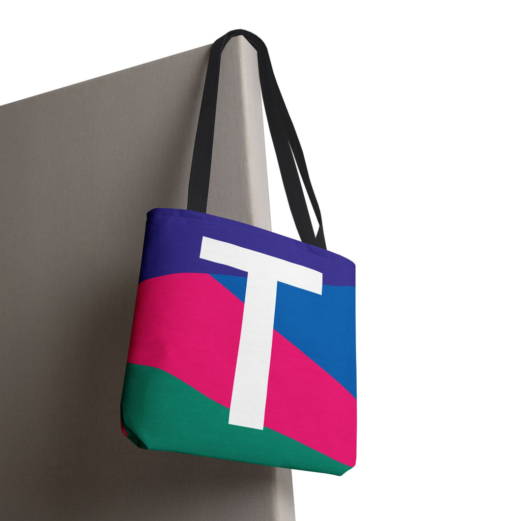 Monogram 'T' Colorblock Tote Bag — Personalized Initial T Shoulder Tote