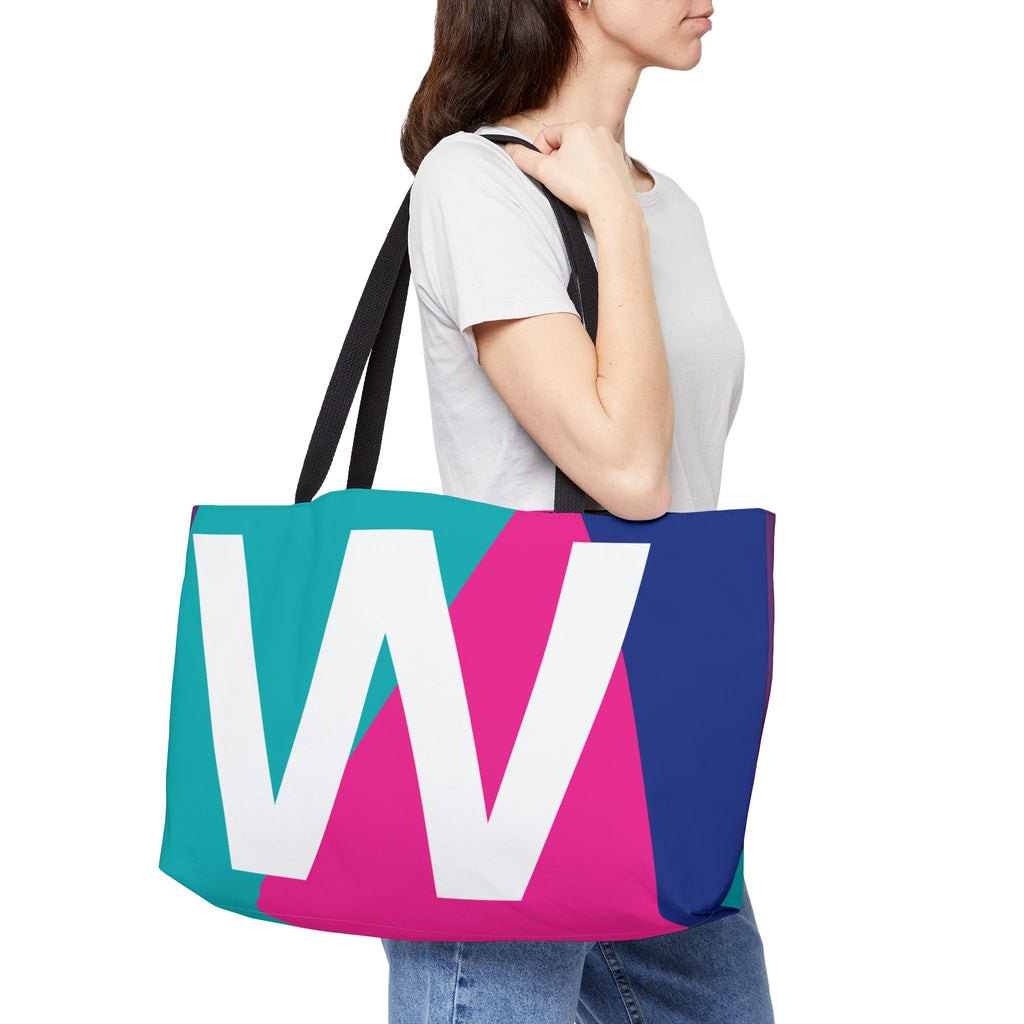 Personalized 'W' Colorblock Tote Bag — Monogram Weekender Tote