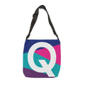 Initial Letter 'Q' Colorblock Adjustable Tote Bag — Monogram Alphabet Shoulder Bag