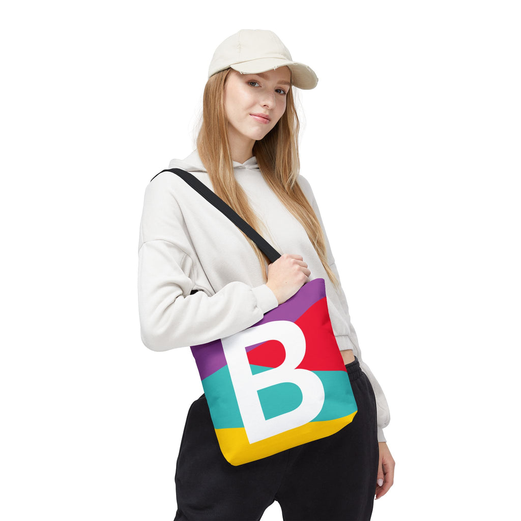 Monogram 'B' Colorblock Tote Bag — Personalized Initial B Shoulder Tote
