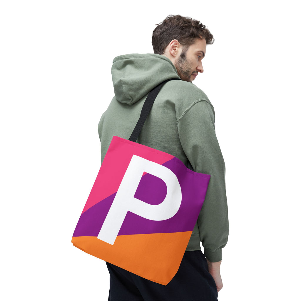 Monogram 'P' Colorblock Tote Bag — Personalized Initial P Shoulder Tote