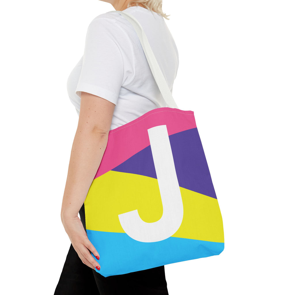 Monogram 'J' Colorblock Tote Bag — Personalized Initial J Shoulder Tote