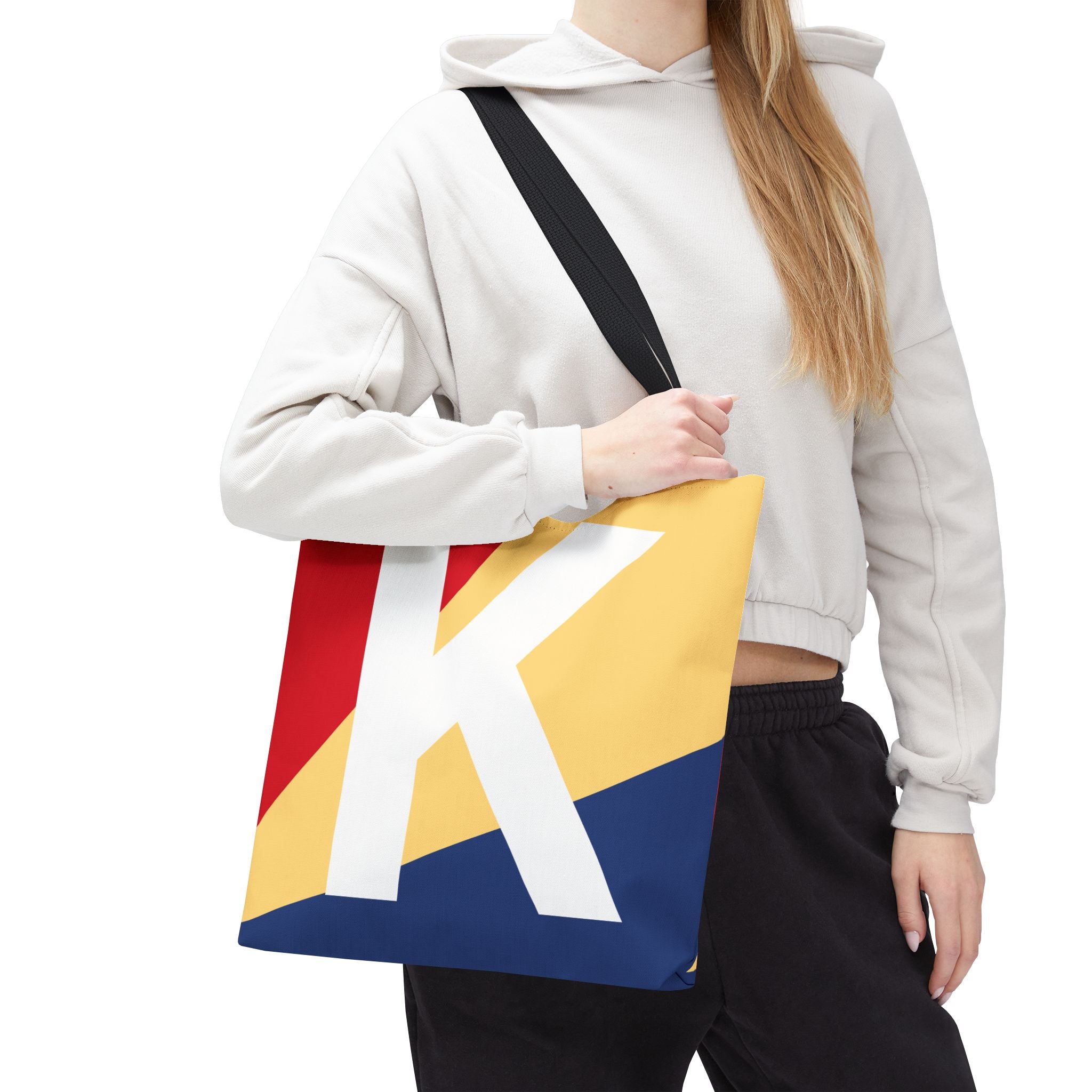 Monogram 'K' Colorblock Tote Bag — Personalized Initial K Shoulder Tote