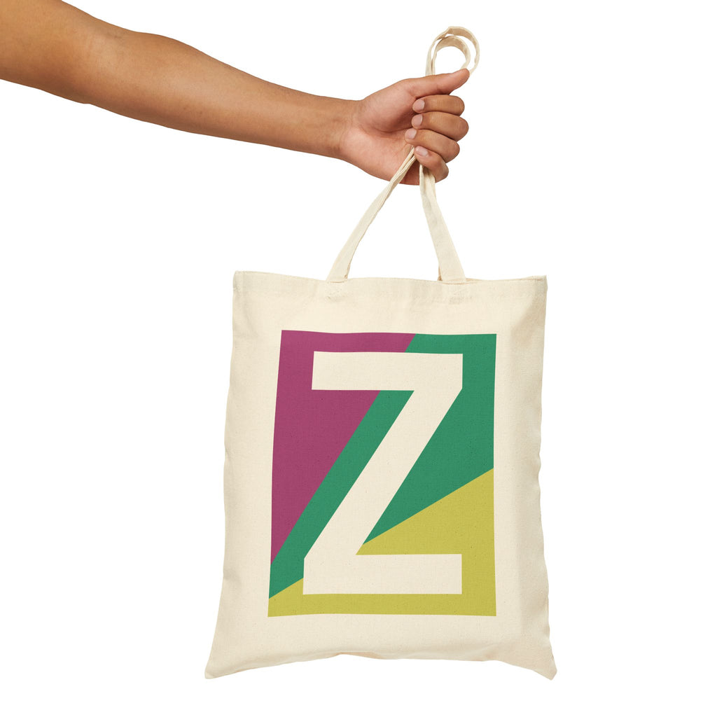 Initial Z Colorblock Canvas Tote Bag — Monogram Letter Z Reusable Grocery Tote
