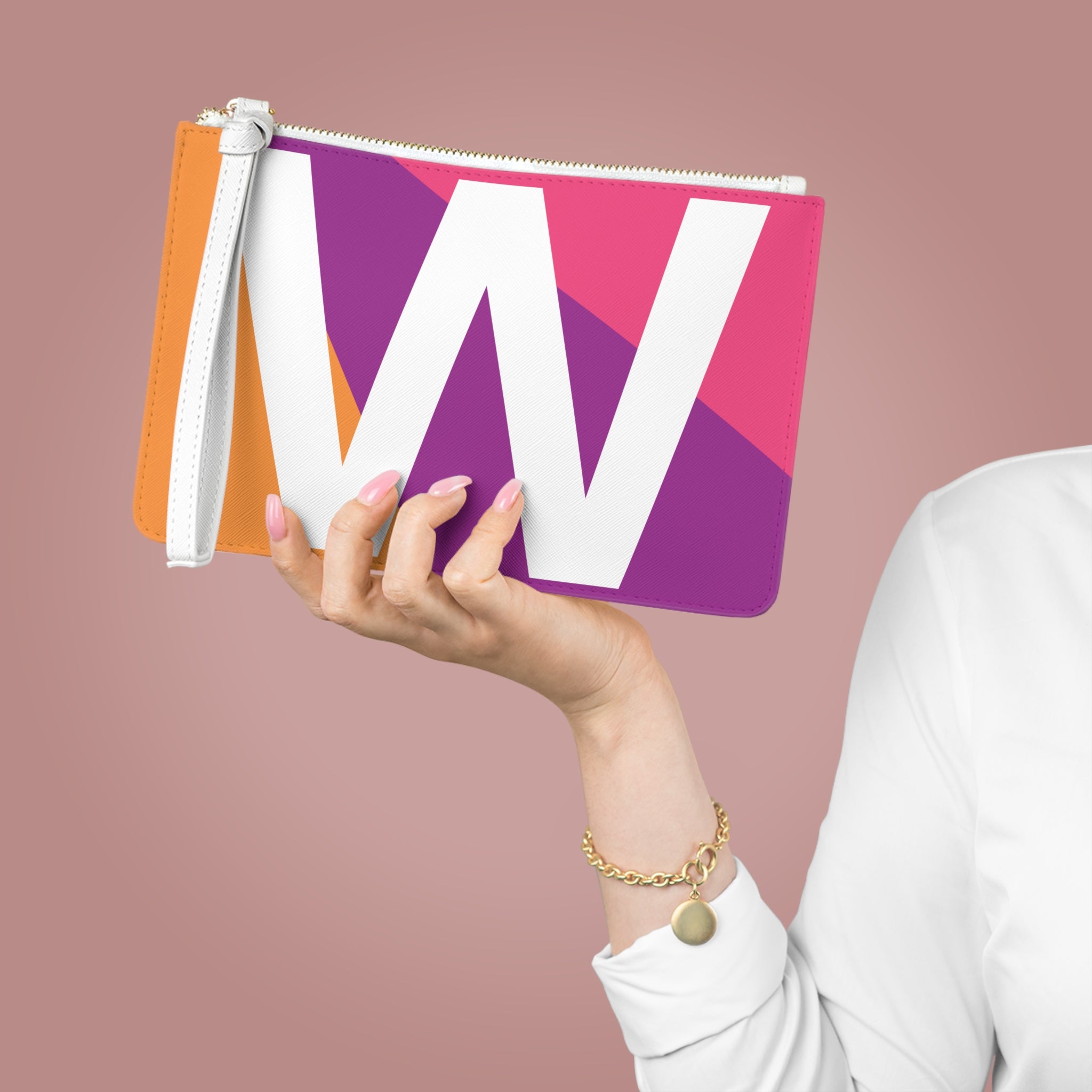 Monogram 'W' Colorblock Clutch Bag — Bold Geometric Wristlet for Everyday & Gifts