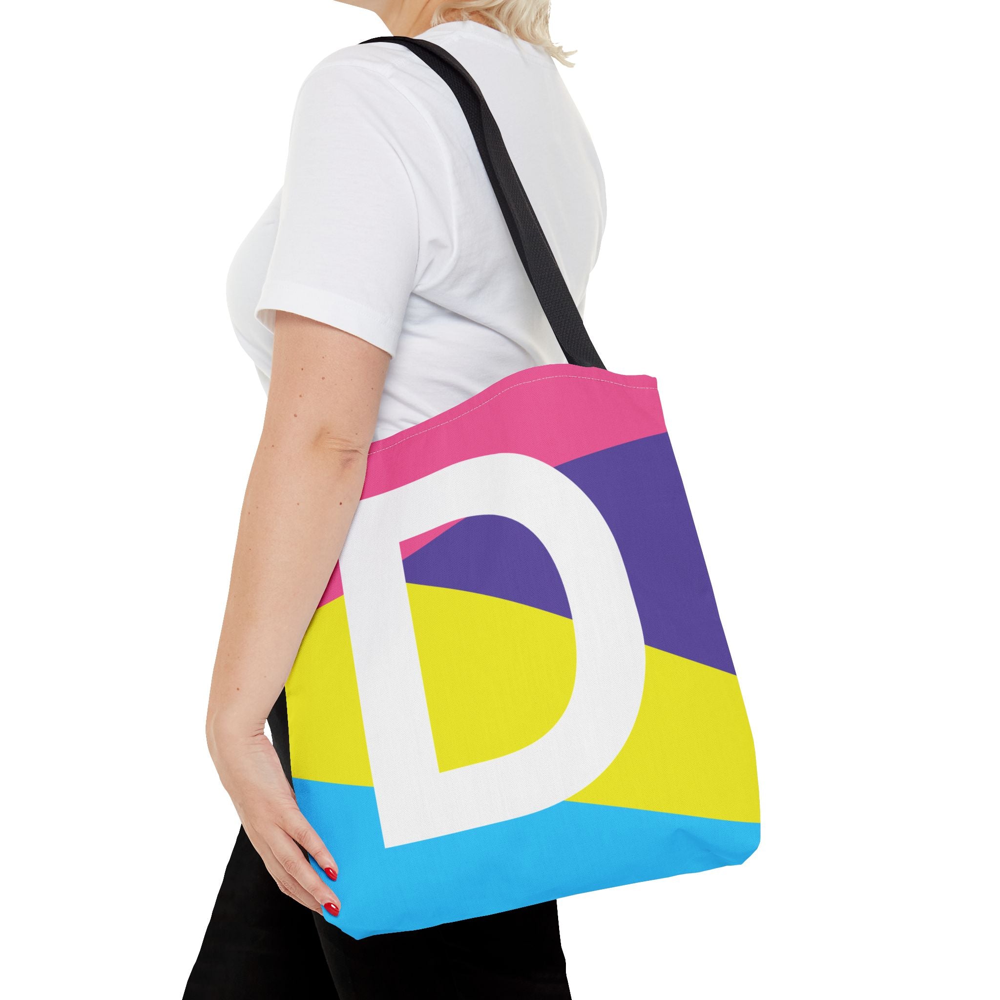 Monogram 'D' Colorblock Tote Bag — Personalized Initial D Shoulder Tote