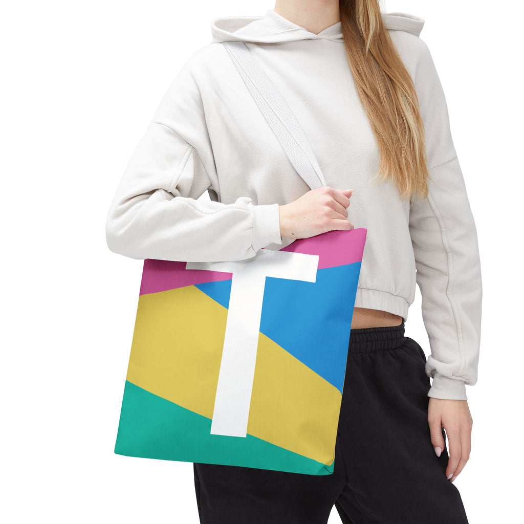 Monogram 'T' Colorblock Tote Bag — Personalized Initial T Shoulder Tote