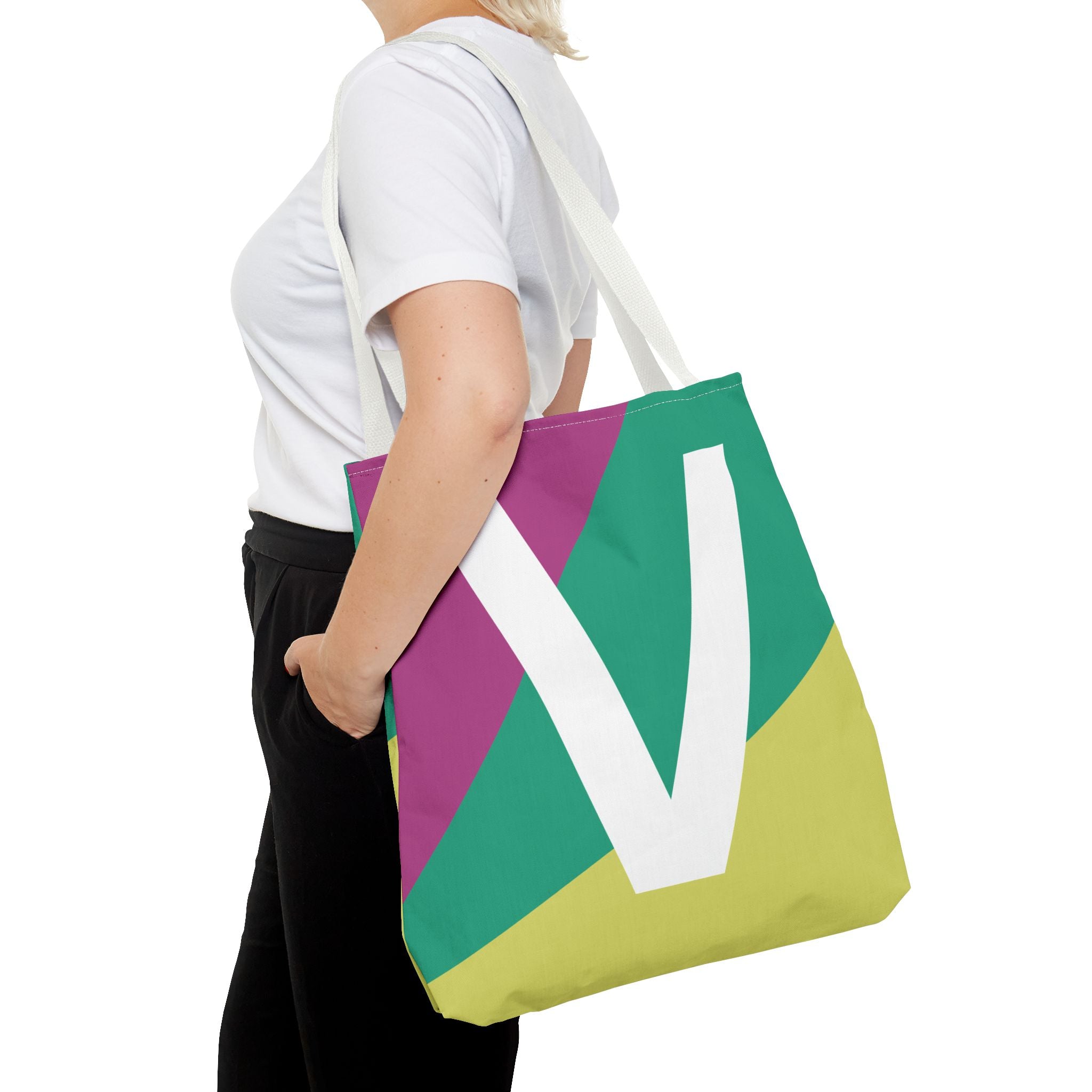 Monogram 'V' Colorblock Tote Bag — Personalized Initial V Shoulder Tote