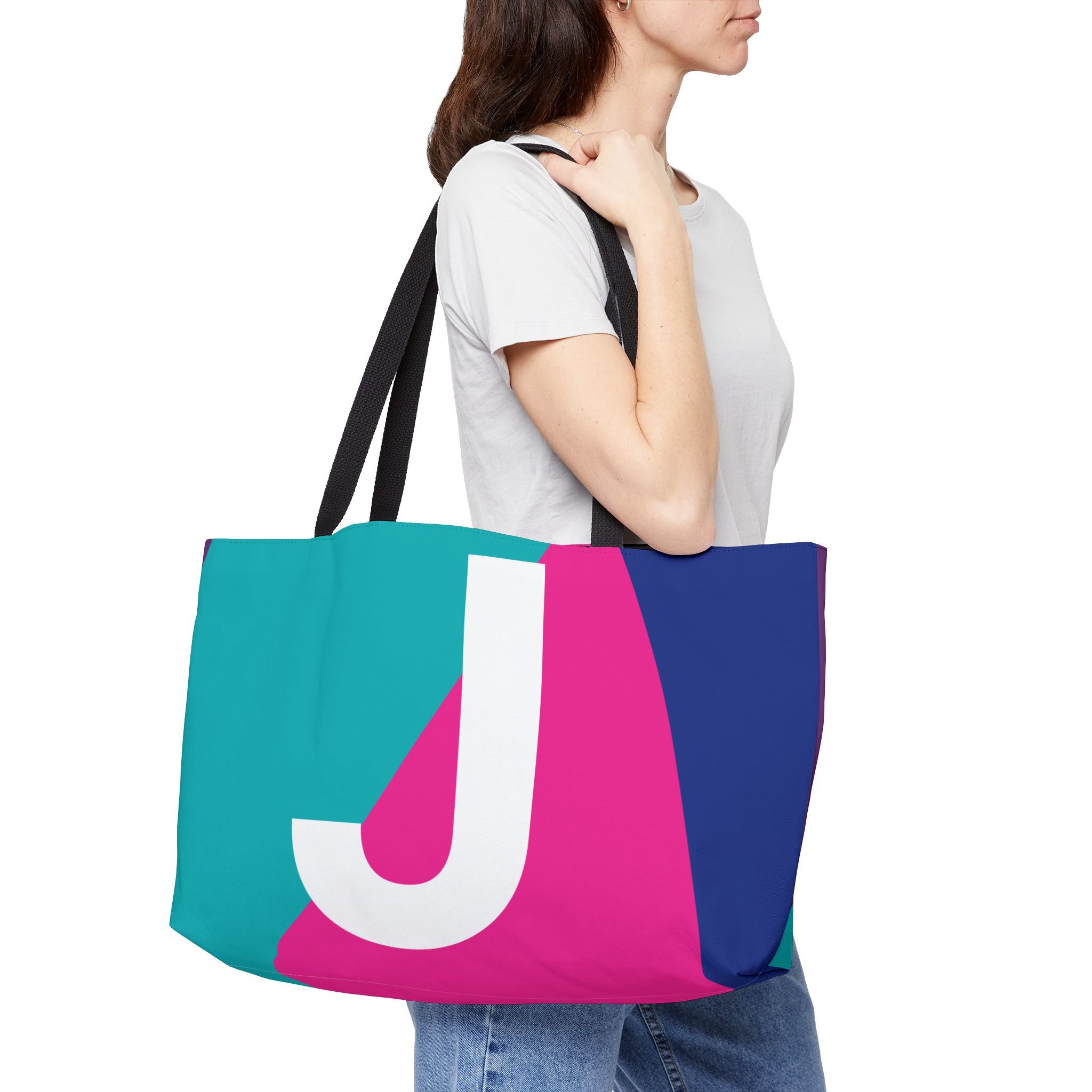 Personalized 'J' Colorblock Tote Bag — Monogram Weekender Tote