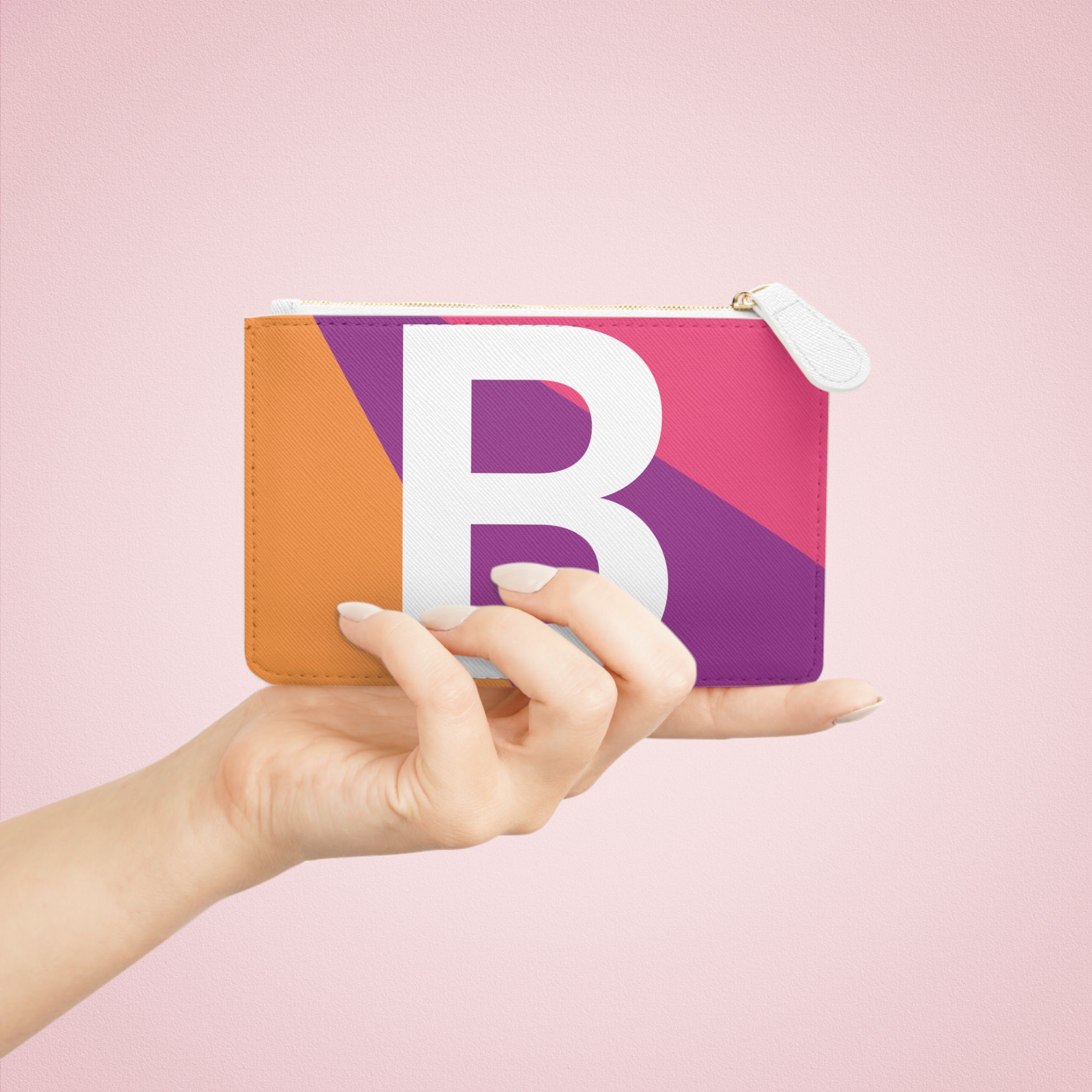 Initial B Mini Clutch — Colorblock Monogram Wristlet Wallet