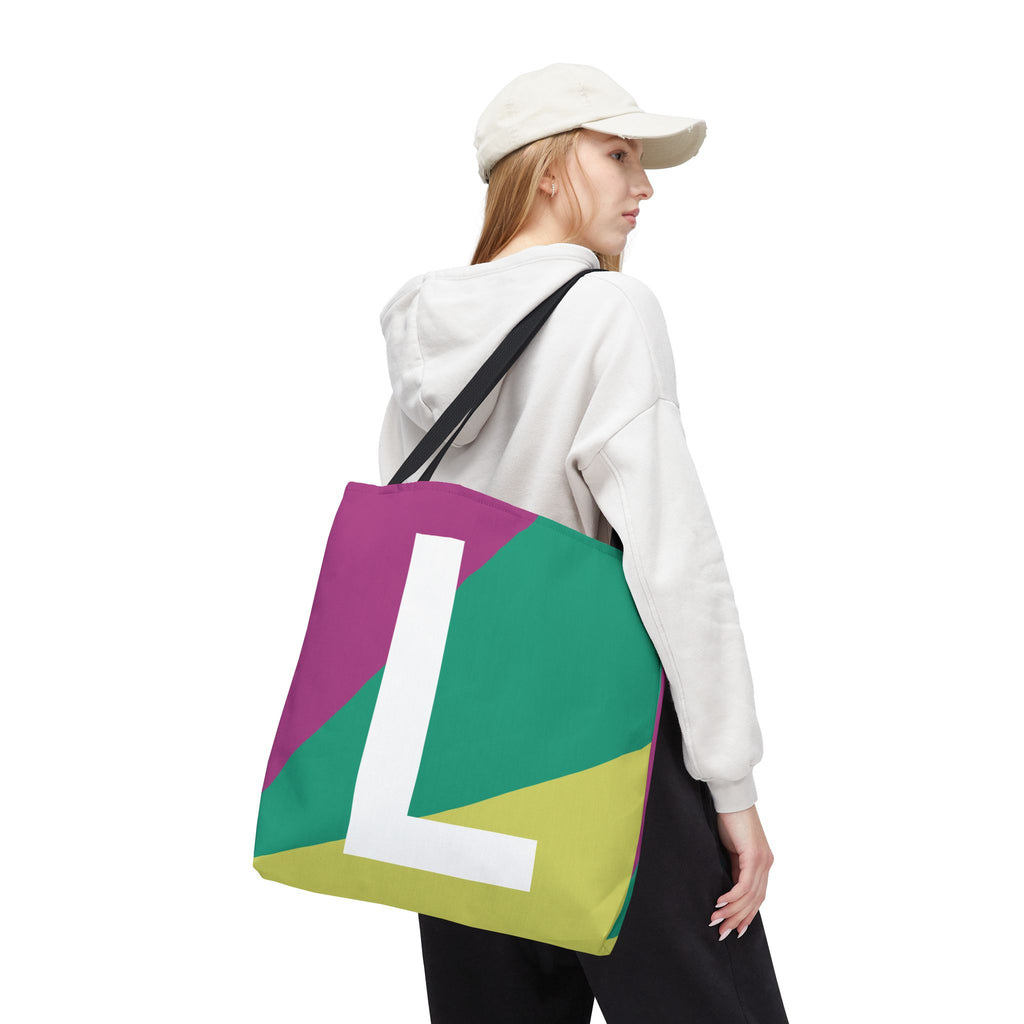 Monogram 'L' Colorblock Tote Bag — Personalized Initial L Shoulder Tote